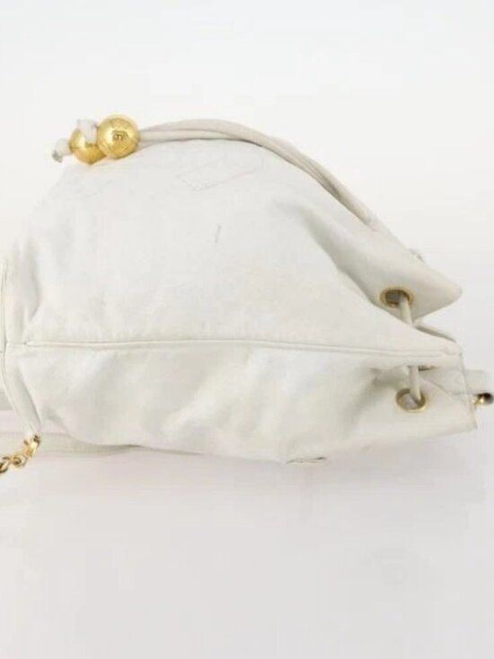 CHANEL Backpack Leather White Gold CC Auth gh1739 main image 14